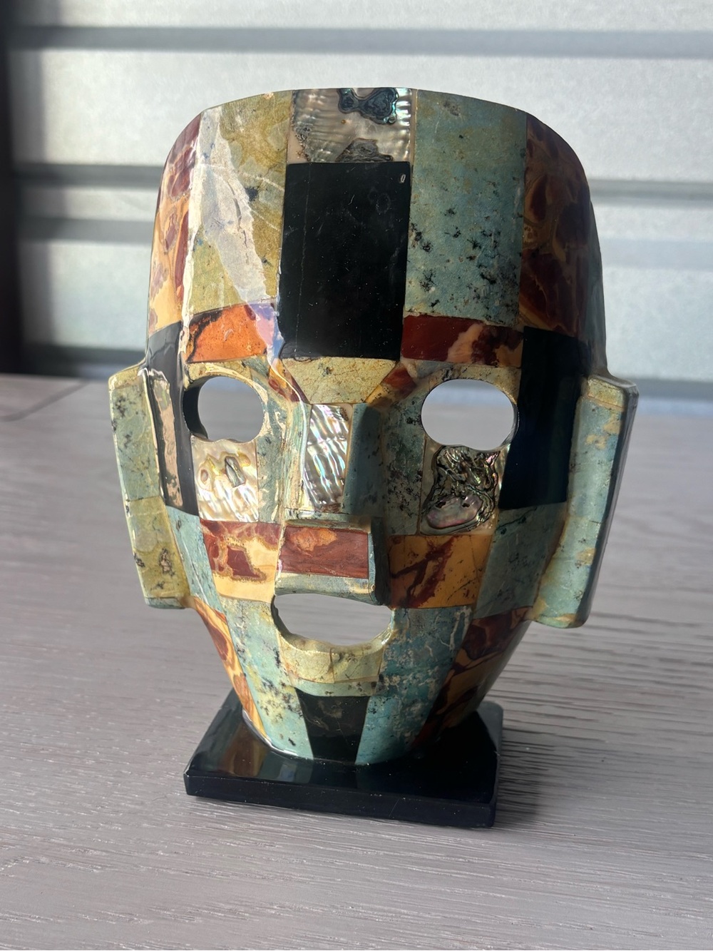 Handcrafted Stone Mosaic Mask Sculpture - Multicolor